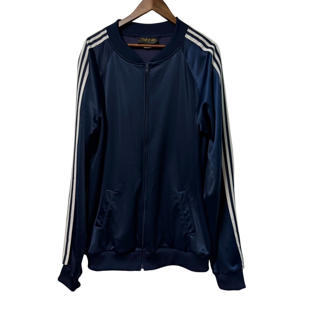 Vintage Track Jacket Mens XXLT Navy Blue Vintage Striped Zip Up Activewear Sport